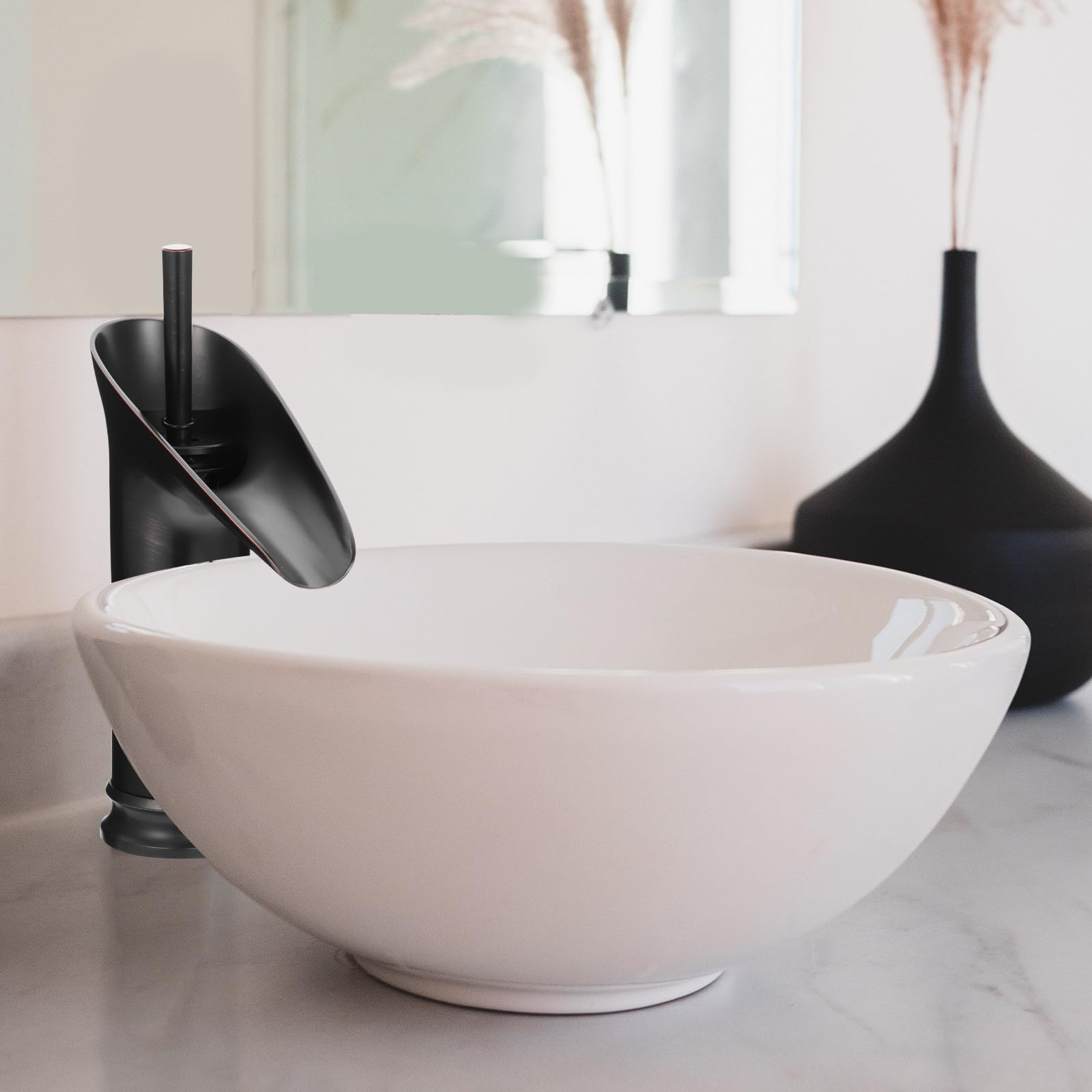 Rubinetto Lavabo Bagno Nero in Rame, Stile Retrò Elegante | Portata Regolabile, Resistenza All'usura e Corrosione, Design Delicato, per Bagno e Cucina