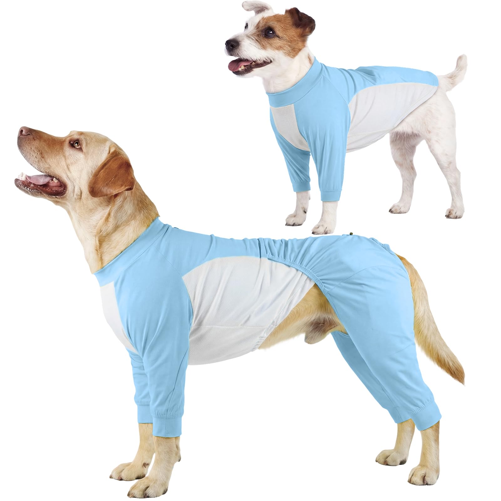 Onesie para Perros, Elástico Pijamas Postoperatorio de Verano Fresco Body Perro Post Cirugía con Cobertura Total Evita Que Se Lama & Cubre Las Heridas(Azul Claro, 2XL)