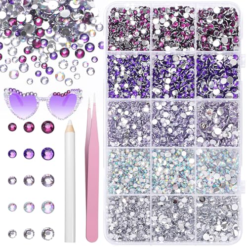 Purple Resin Rhinestones for Bedazzling, Bedazzler Kit Flatback Half Round Rhinestones Multicolor 3-5mm Flatback Crystal Gems for Nail DIY Crafts Face Tumblers Mugs Clothing
