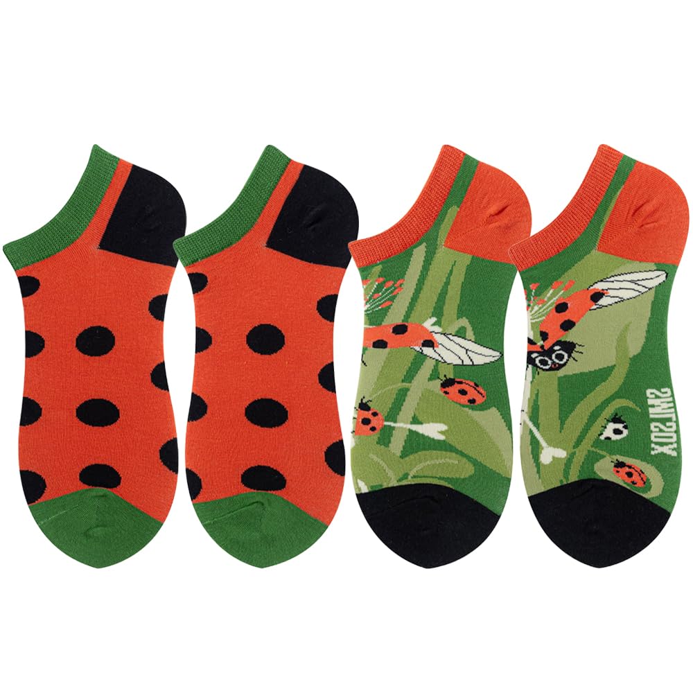 2 Pairs Funny Cartoon Animal Print Cotton Ankle Socks for Women Teens