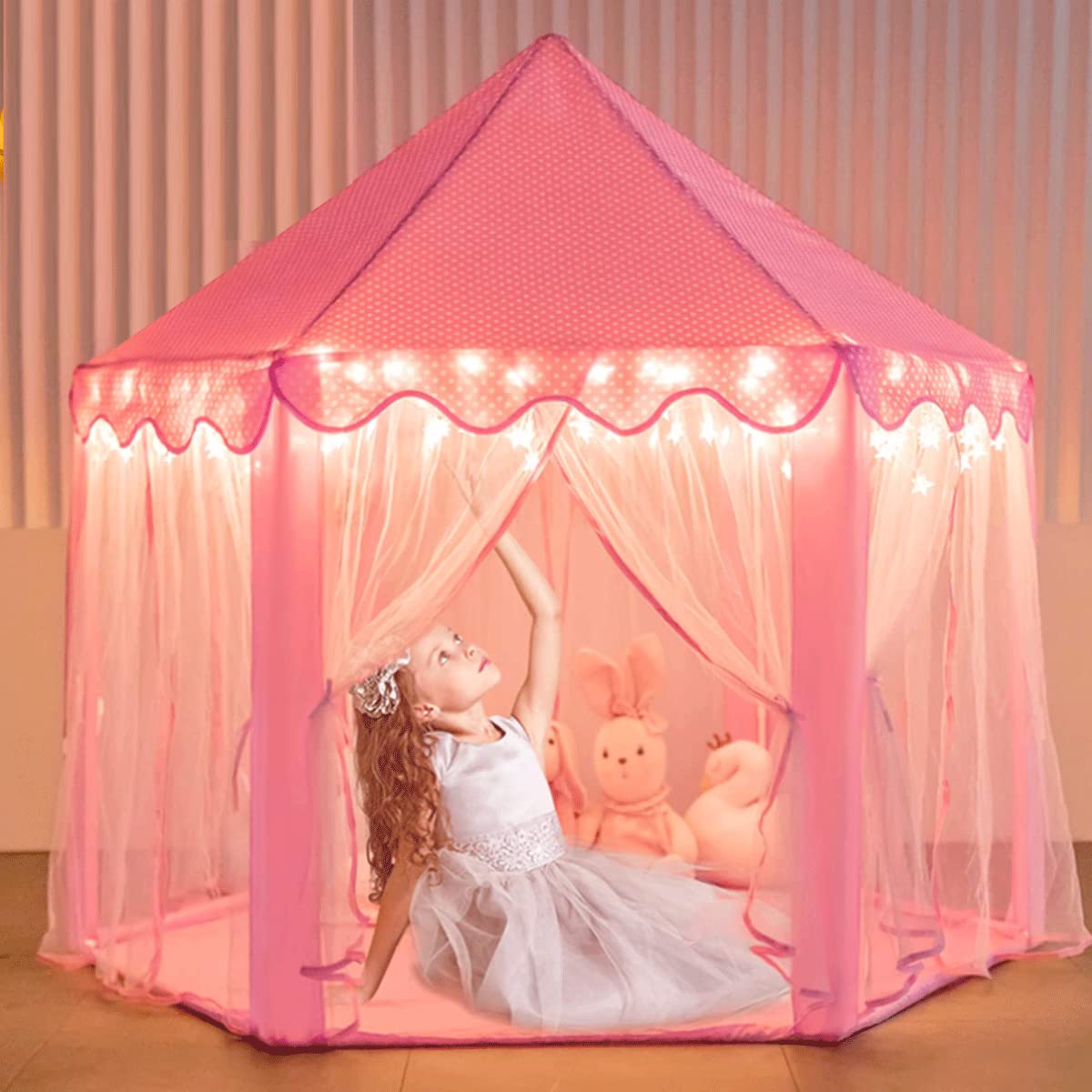 Beauenty Kids Castle Play Tent Toy,Little Girls Princess Tent Toy,Kids Play House Pink Hexagon Princess Castle Kids Play Tent - Apply to Indoor and Outdoor