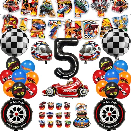 54 Pièces Decoration Anniversaire Hot Whels 5 Ans Garçon Ensemble de Fête d'Anniversaire Hot Whels, Ballon Deco Anniversaire, Ballons Set d'Anniversaire pour Garcon (5)