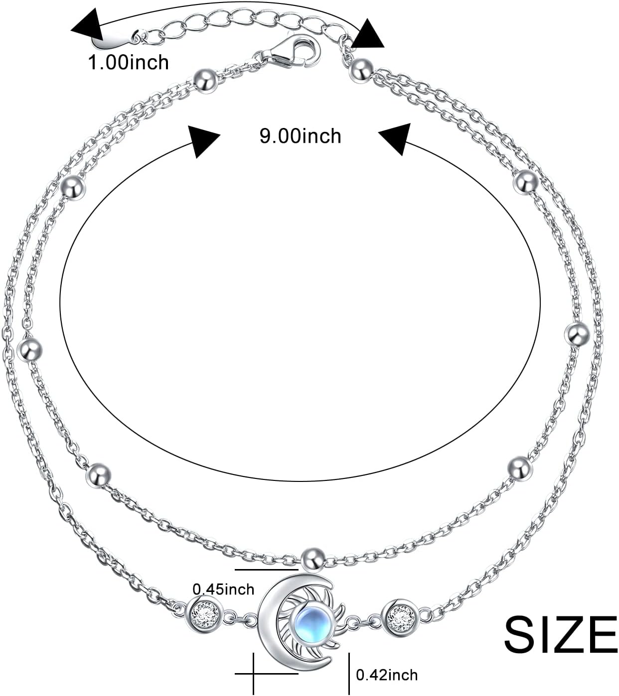 Anklets for Women 925 Sterling Silver Charm Layered Simulated Opal/Moonstone/Daisy/Infinity Summer Beach Ankle Bracelet Foot Chain Jewelry Birthday Valentine's Day Mother's Day Gift - Image 3