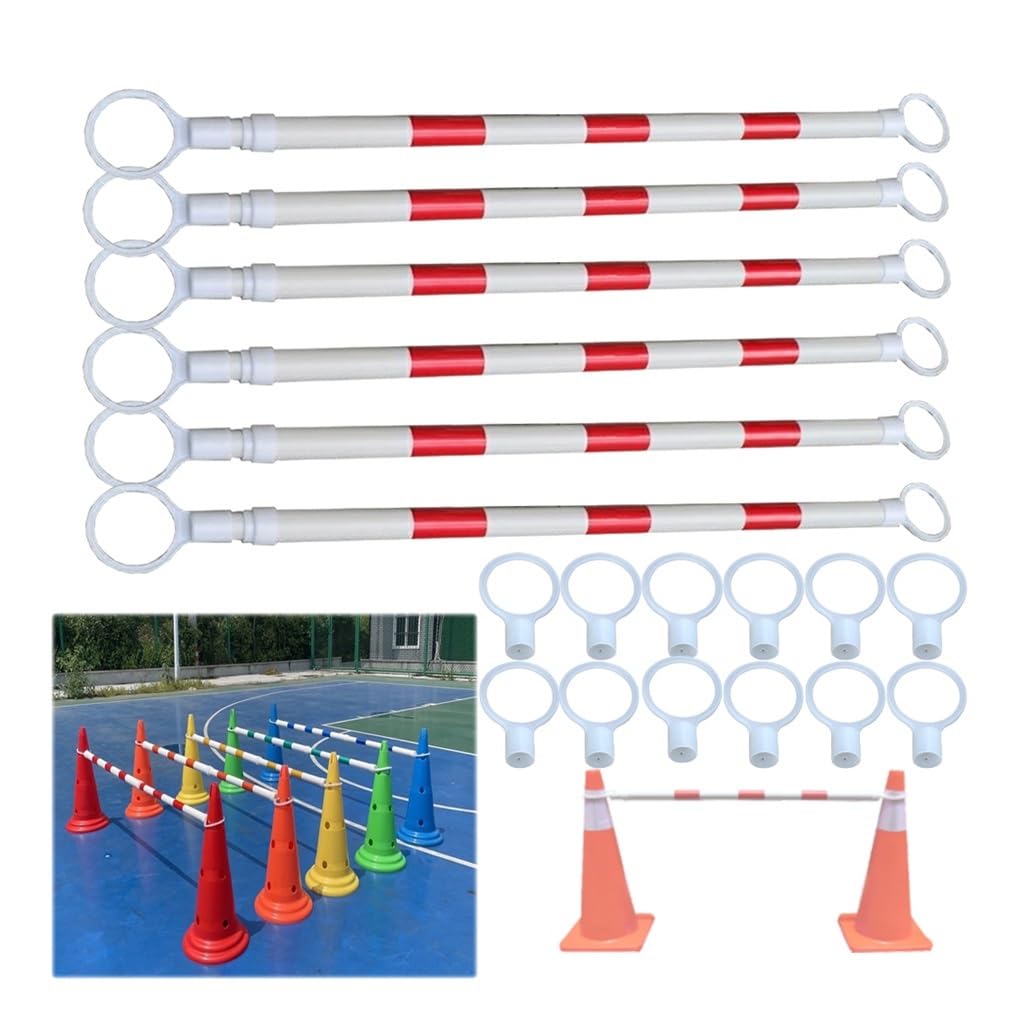 GTHTUHFD 6-Pack Extendable Traffic Cone Bar 4.1Ft-6.6Ft, Safety Barricade Poles For Parking, Crosswalks, Driveways & Road Construction - Green & White Replacement Ends,Red and White-1.25-2 m