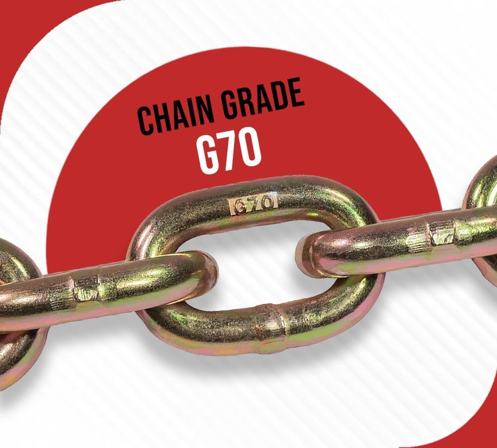 Mytee Products (4 Pack 36 inch Grade 70 Trailer Safety Chain with 3/8" Clevis Snap Hook & Chain Retainer - 25000 lbs Breaking Strength - Transport 3/8 Safety Chains with Clevis Hook for Towing