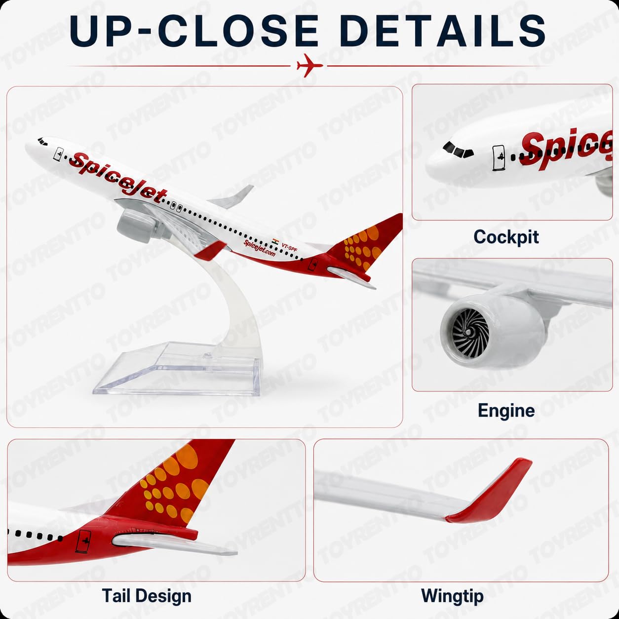 SpiceJet Boeing 737 Diecast Plane - Collectible Airplane Model -3