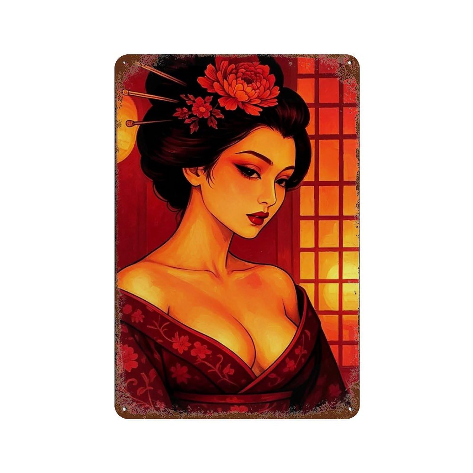 MGHTGRWE Retro Oriental Geisha (1) Poster Wall Art Iron Vintage Metal Tin Sign Modern Home Cofffee Club Art Bar Shop Decor 30x20cm