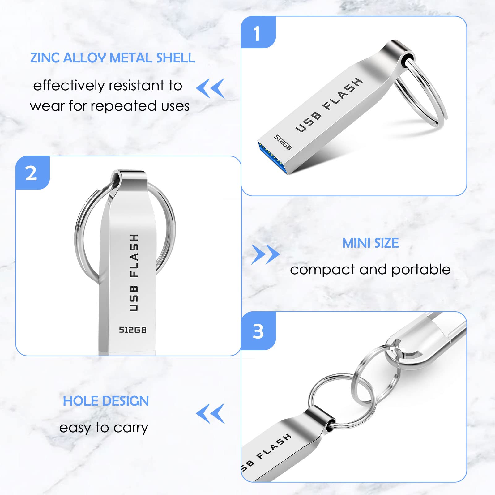 Chiavetta USB 512 GB USB 3.0 Impermeabile Pendrive 512 GB Metallo Pen Drive Portatile Penna USB Flash Drive compatibile con PC/laptop/Mac/Computer