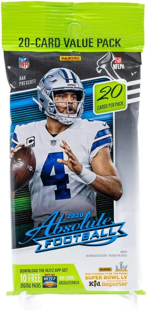2 PACKS: 2020 Panini Absolute NFL Football CELLO pack (20 cards/pk)
