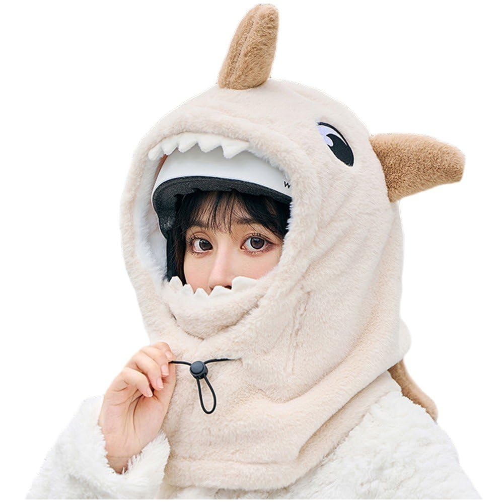 Hrippy Beige Cartoon Ski Helmet Cover Hood Hat Winter Warm Comfortable Soft Skiing Head Warmer Cute Ski Helmet Hood Neck Warmer