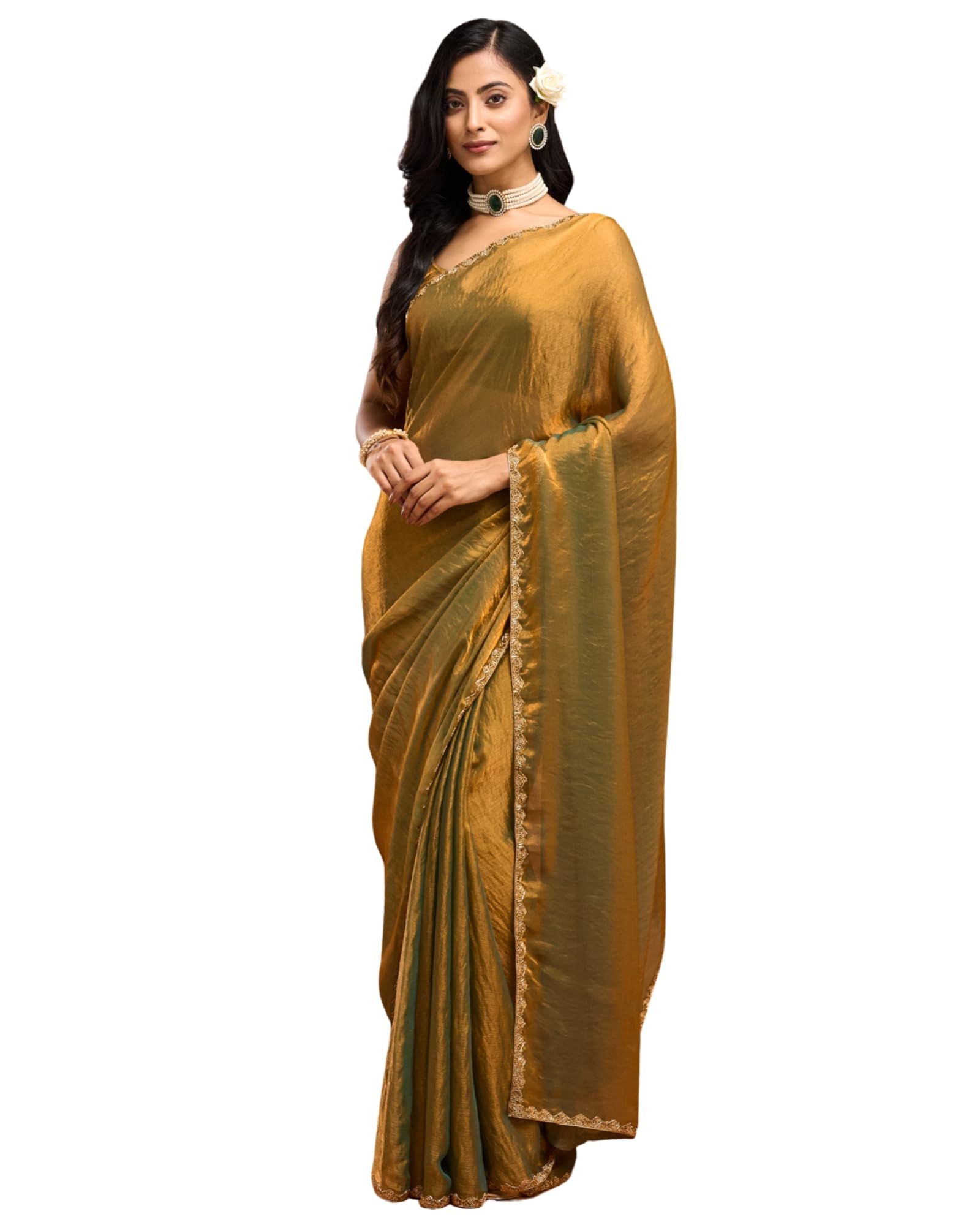 Kasee Women Solid Beads and Stones Saree