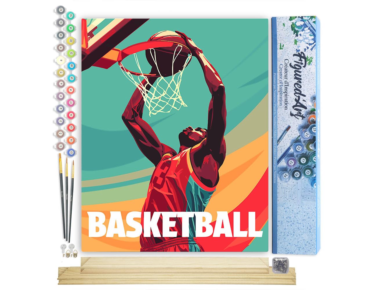 Figured'Art Paint by Number for Adults Sport Poster Basketball 40x50cm - Craft Art Painting Rolled Canvas with DIY Wooden Frame