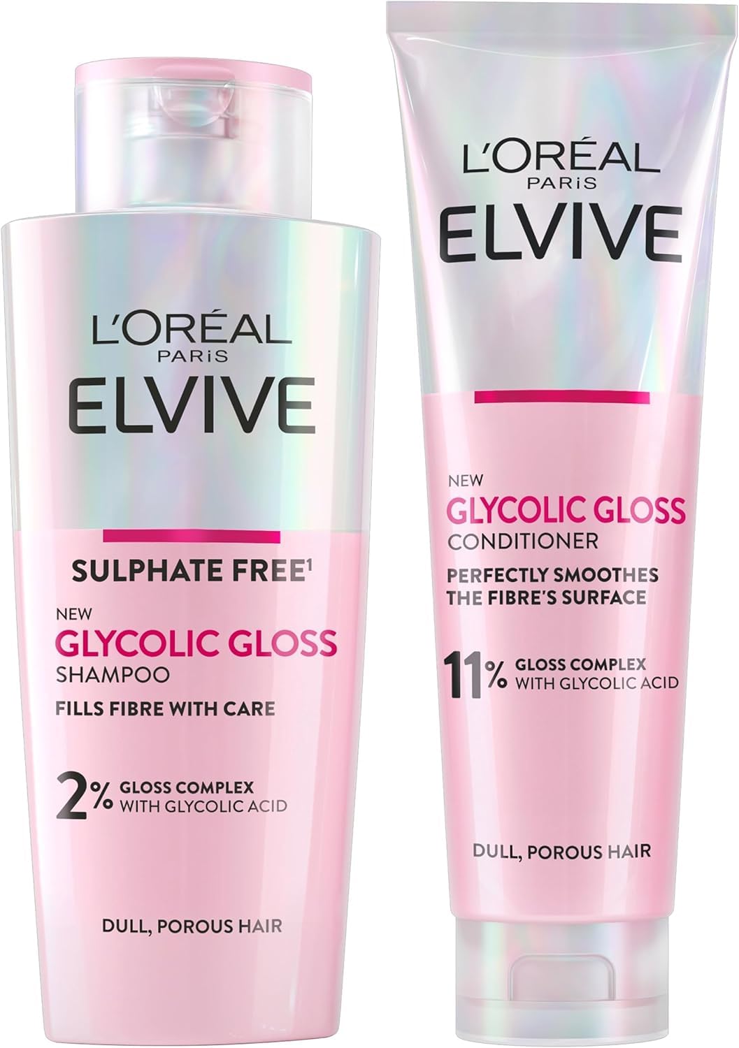 L'Oréal Paris Elvive Glycolic Gloss for Dull Porous Hair, Get The Shiniest Hair of Your Life, Glossing Routine for Mirror-Like Shine, Shampoo, Conditioner, Lamination Treatment, Leave-In Serum Set