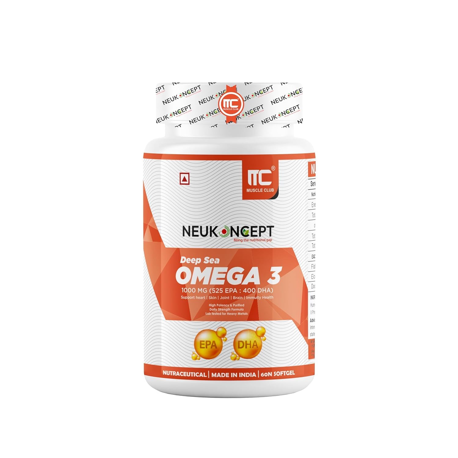 MuscleClub Neukoncept Deep Sea Fish Oil | Omega 3 Capsules 1000mg |Advanced Fish Oil with 525mg EPA & 400mg DHA|High absorption for Heart,Brain & Joints| Helps manage cholesterol-image-34