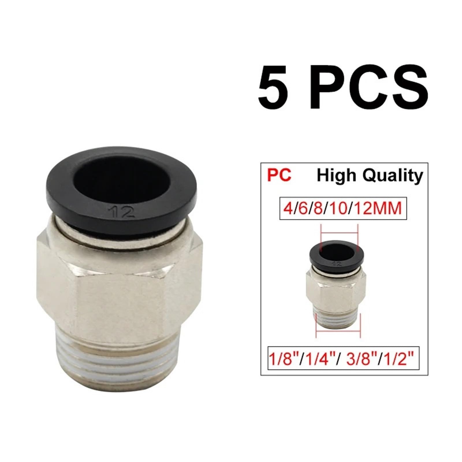 Pneumatic Air Connector Fitting 4mm 6mm 8/10mm Thread 1/8 1/4 3/8 1/2 Hose Fittings Pipe ittings 5pcs(PC8-01)