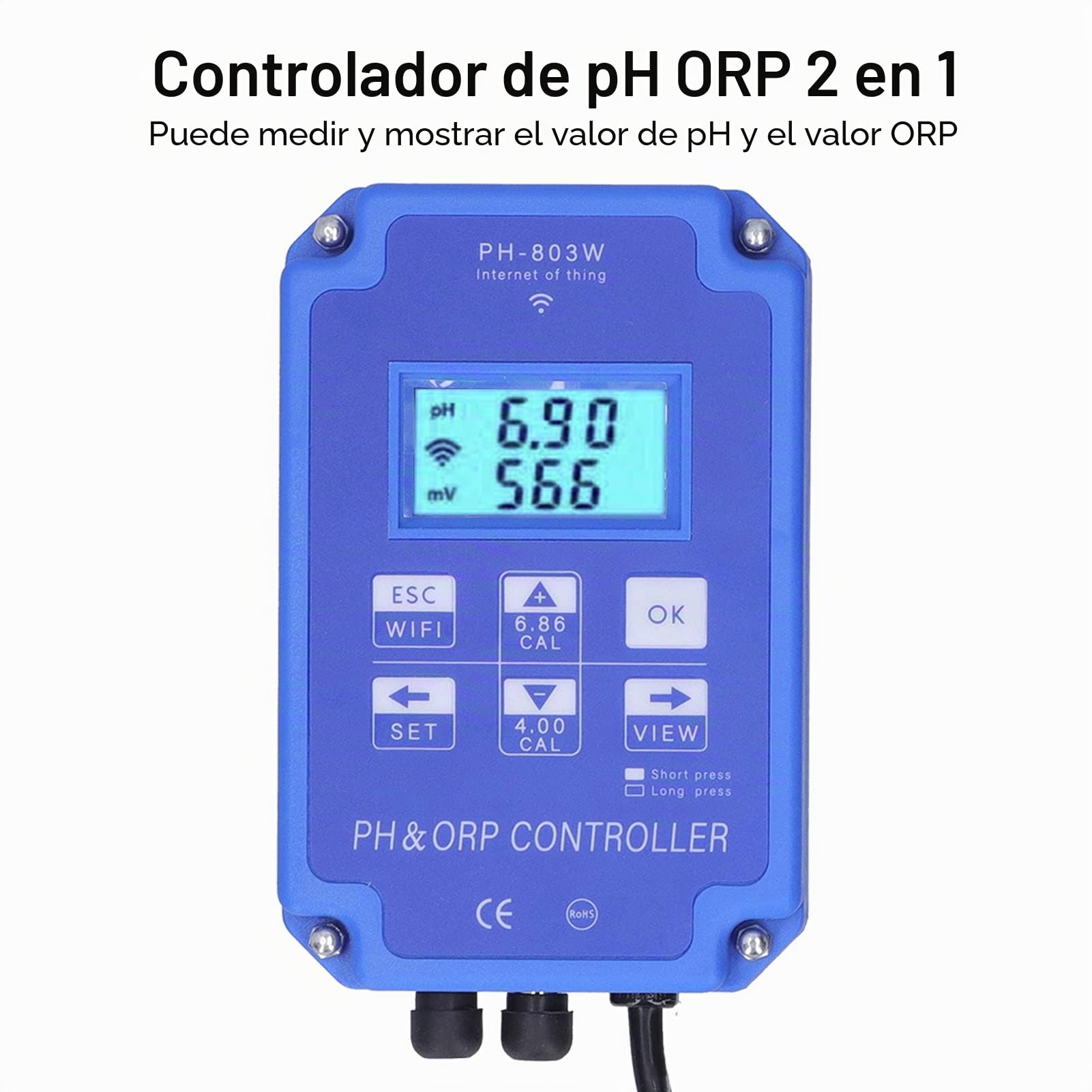 PH ORP Medidor de Prueba de Agua de Parámetros Múltiples con Controlador ORP Redox para Monitoreo y Control de Calidad del Agua a Largo Plazo(EU Plug 250V)