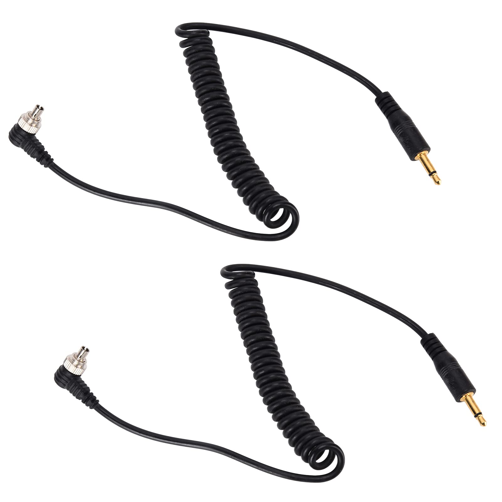 Akozon 2 Szt. Uniwersalny Kabel do Synchronizacji Flash PC 3,5 Mm na Męski; Zwinięty Przewód Z Blokadą śrubową Do Aparatów Cyfrowych