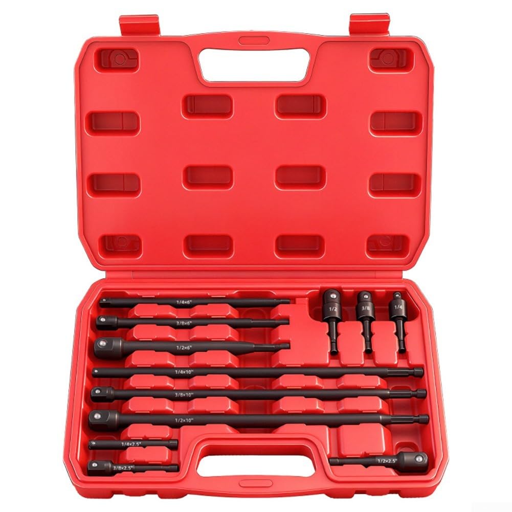 Lot de 12 adaptateurs de douille à tige hexagonale avec barres d'extension de 1/4 3/8 1/2 tailles d'entraînement pour des changements de douilles efficaces sur divers outils