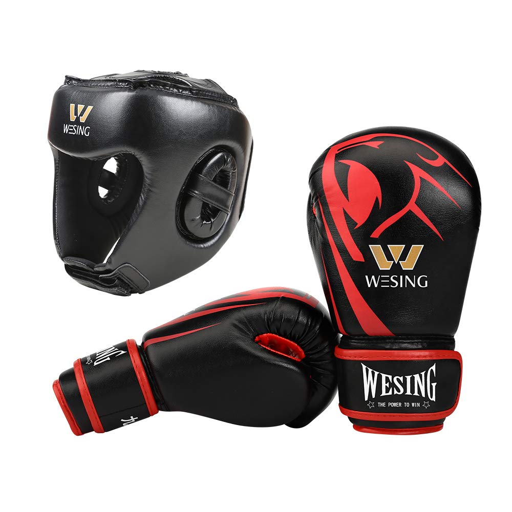 Wesing 6 oz Boxing Gloves for Kids with Headgear Boxing Protective Gear for Children… (Small, Red)