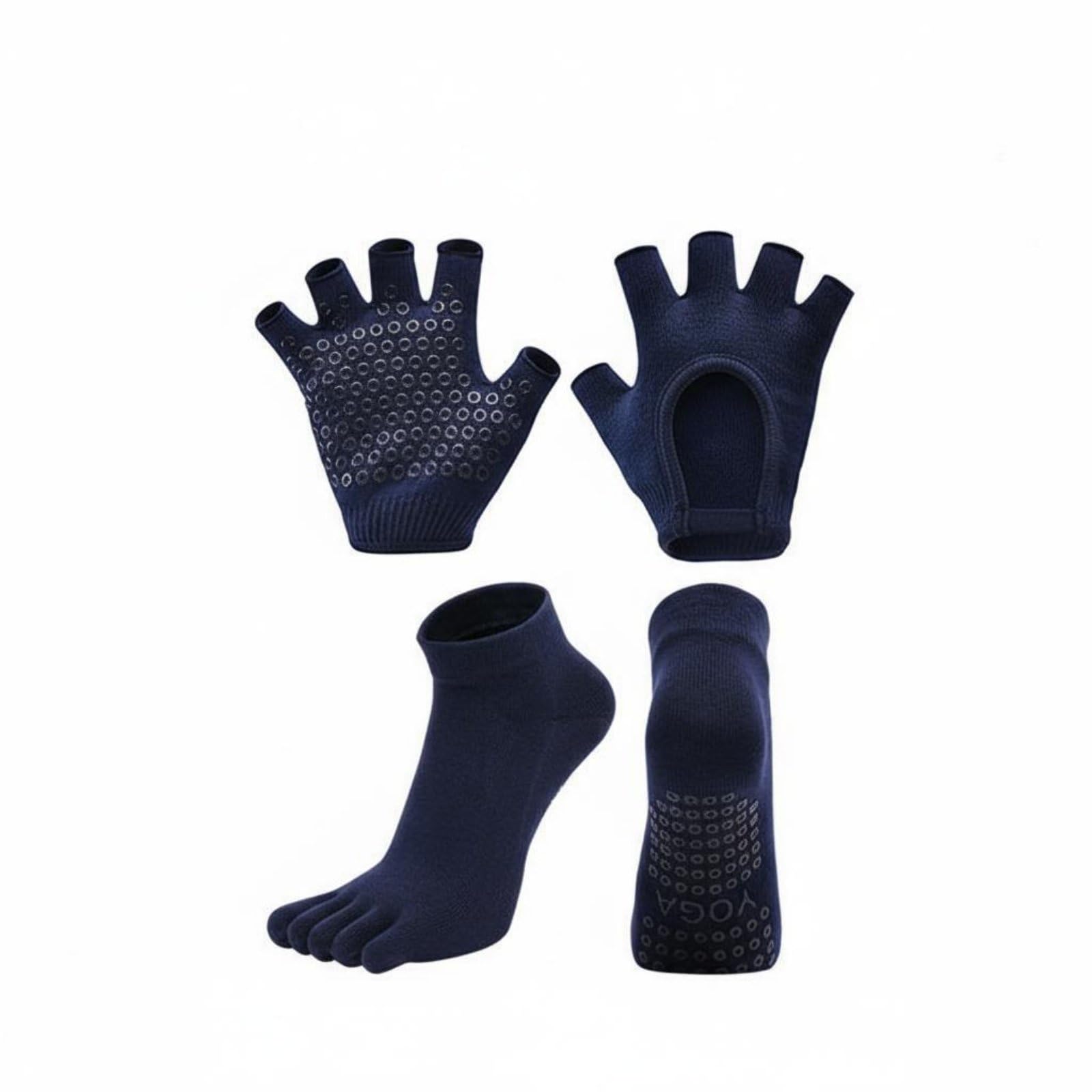 Ojiva® Non-Slip Stretching Socks and Gloves Ventilated Top Design Non-Slip Stretching Gloves and Socks Set Exercise Accessories, Navy Blue-image-40