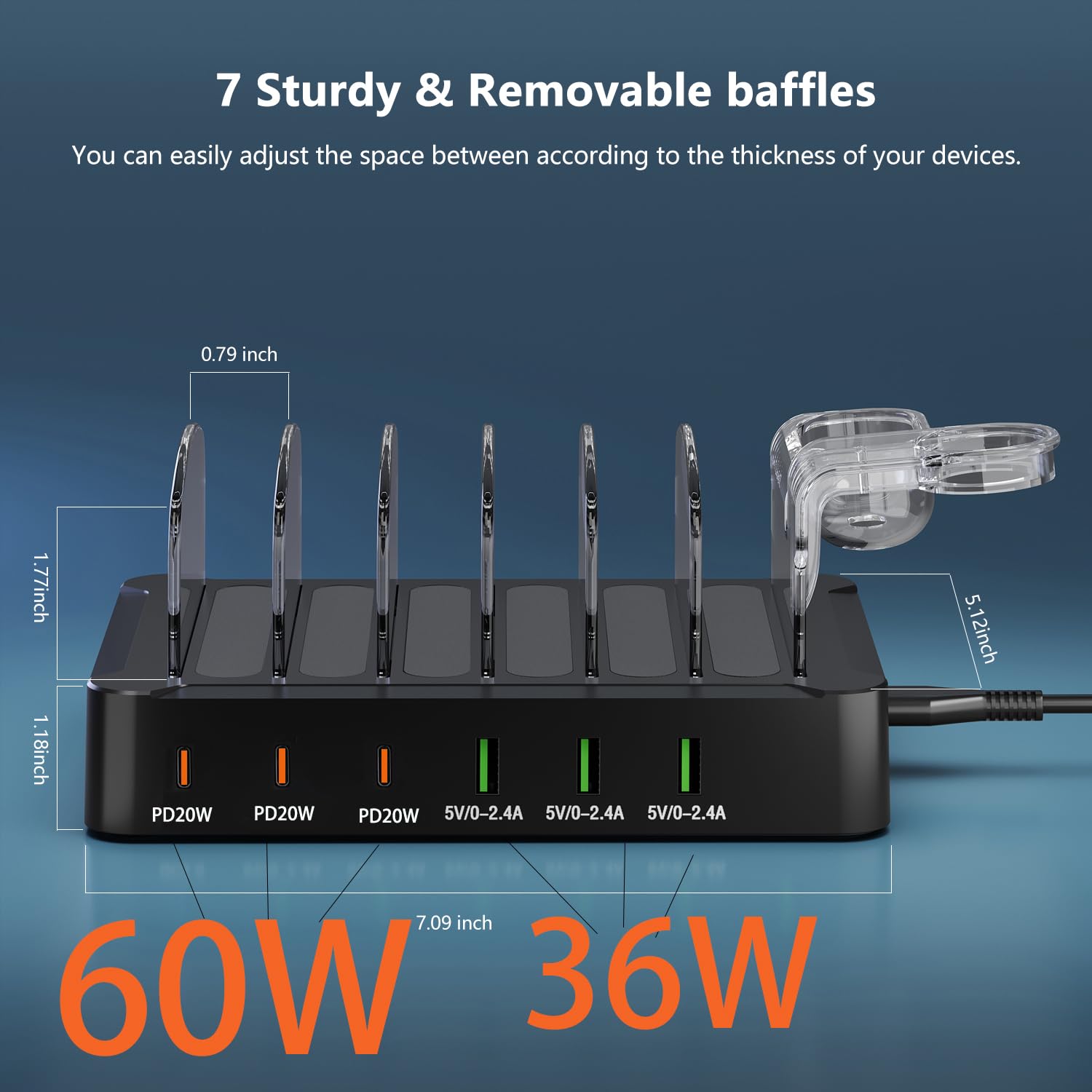 Stazione di ricarica USB C Multi Dock 6 porte PD 96 W Smart Ricarica Rapida 3 X PD 20 W USB C Connettore di ricarica compatibile per Phones lPad Lwatch Stand Tablet Più Dispositivi (6 cavi inclusi