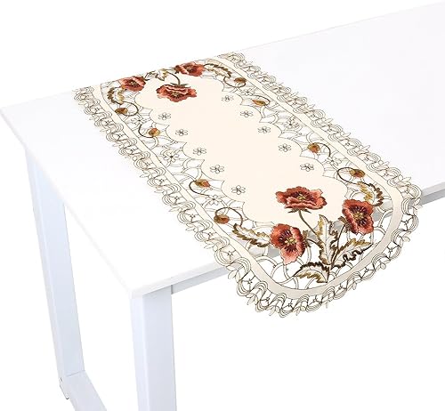 Miniatura 8 de Camino de mesa, diseño floral bordado de flores, mantel de poliéster para despedida de soltera, decoración de fiesta de boda (ovalado)