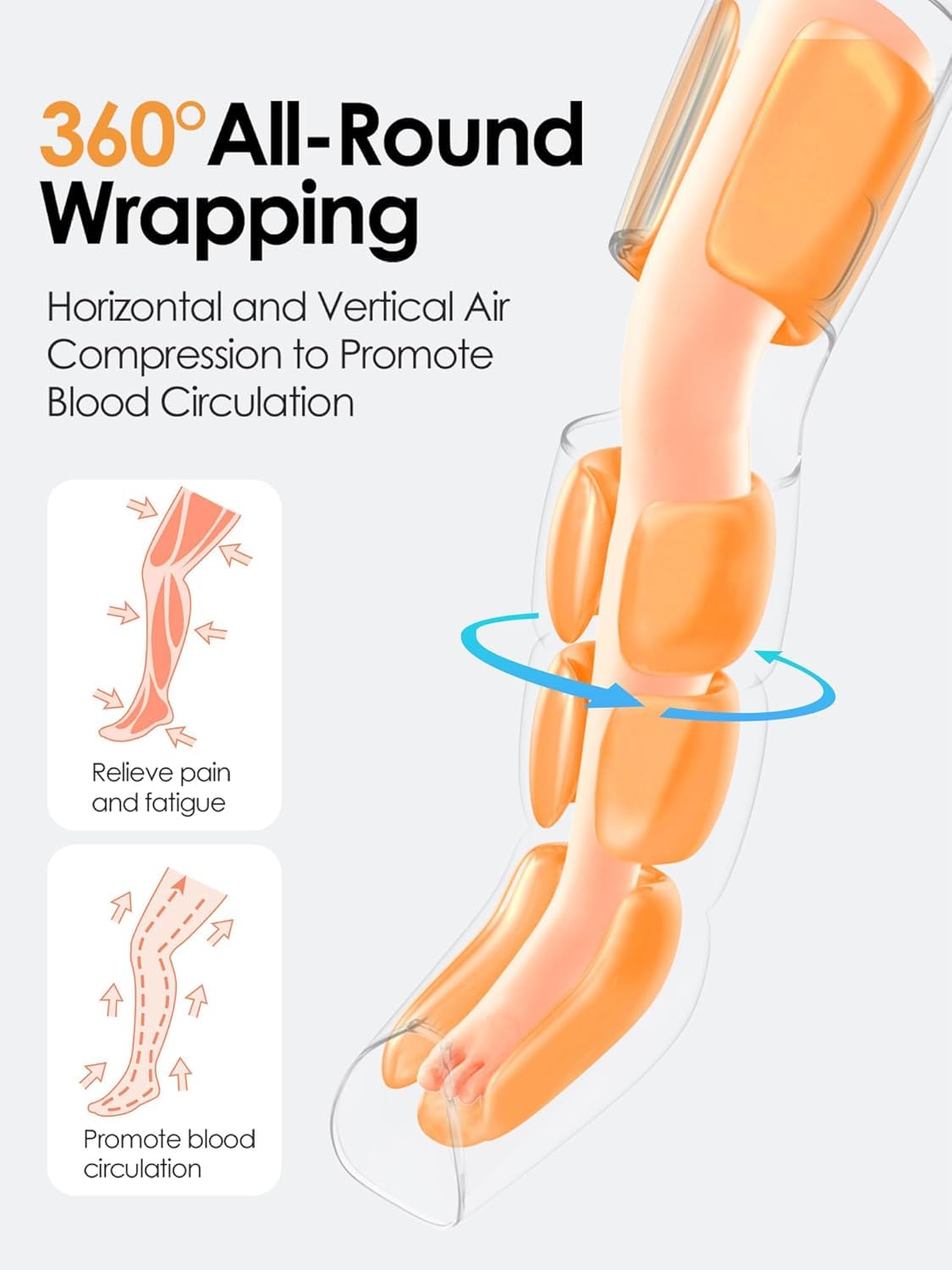 Massaggiatore per gambe con calore e compressione d'aria, massaggio per polpacci e cosce per circolazione e sollievo dal dolore, dispositivo di compressione sequenziale per gambe gonfie, 3 intensità 6