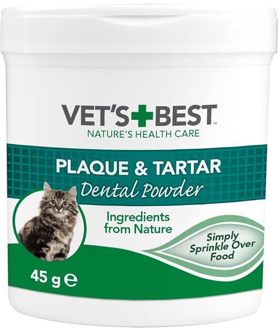 Vet's Best Natürliches Zahnpulver für Katzen; Saubere Zähne und frischer Atem - 45g