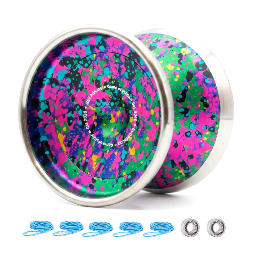 Pro Yoyo - Yo-Yo Profesional de Metal, Trucos Avanzados | Yoyo unresponsive moderno con cuerdas y rodamiento premium de recambio para giros extra largos. App SkillAddicts Yoyo
