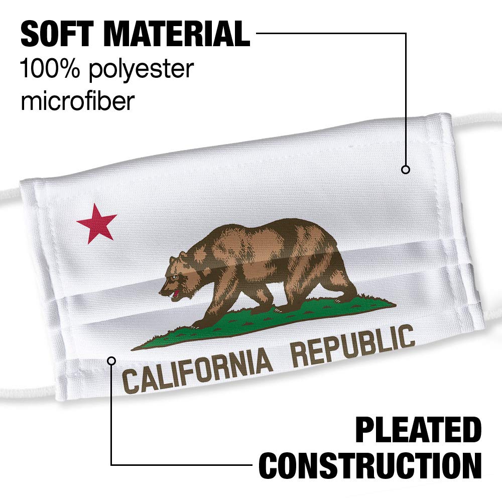 California Flag 1-Ply Reusable Face Mask Covering with Adjustable Nose Wire, Unisex
