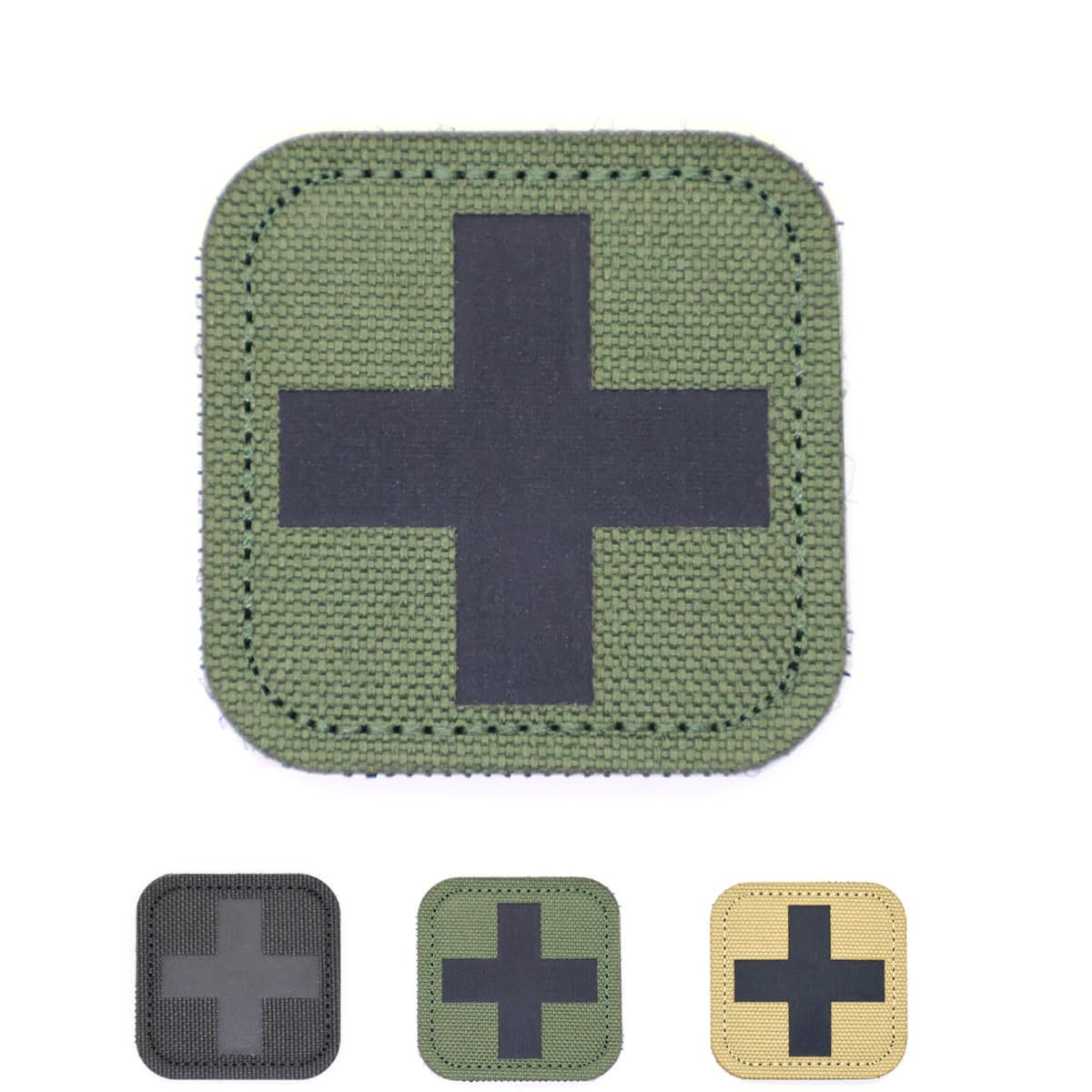 RALSPEC IRR Medic Patch Med Patches Hook and Loop 5x5cm First Aid Army Airsoft Cross Badge Black OD Green Tan Reflective (OD Green)