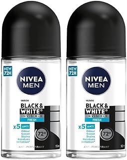 NIVEA MEN Antiperspirant Roll-on for Men, Black & White Invisible Protection Fresh, 2x50ml