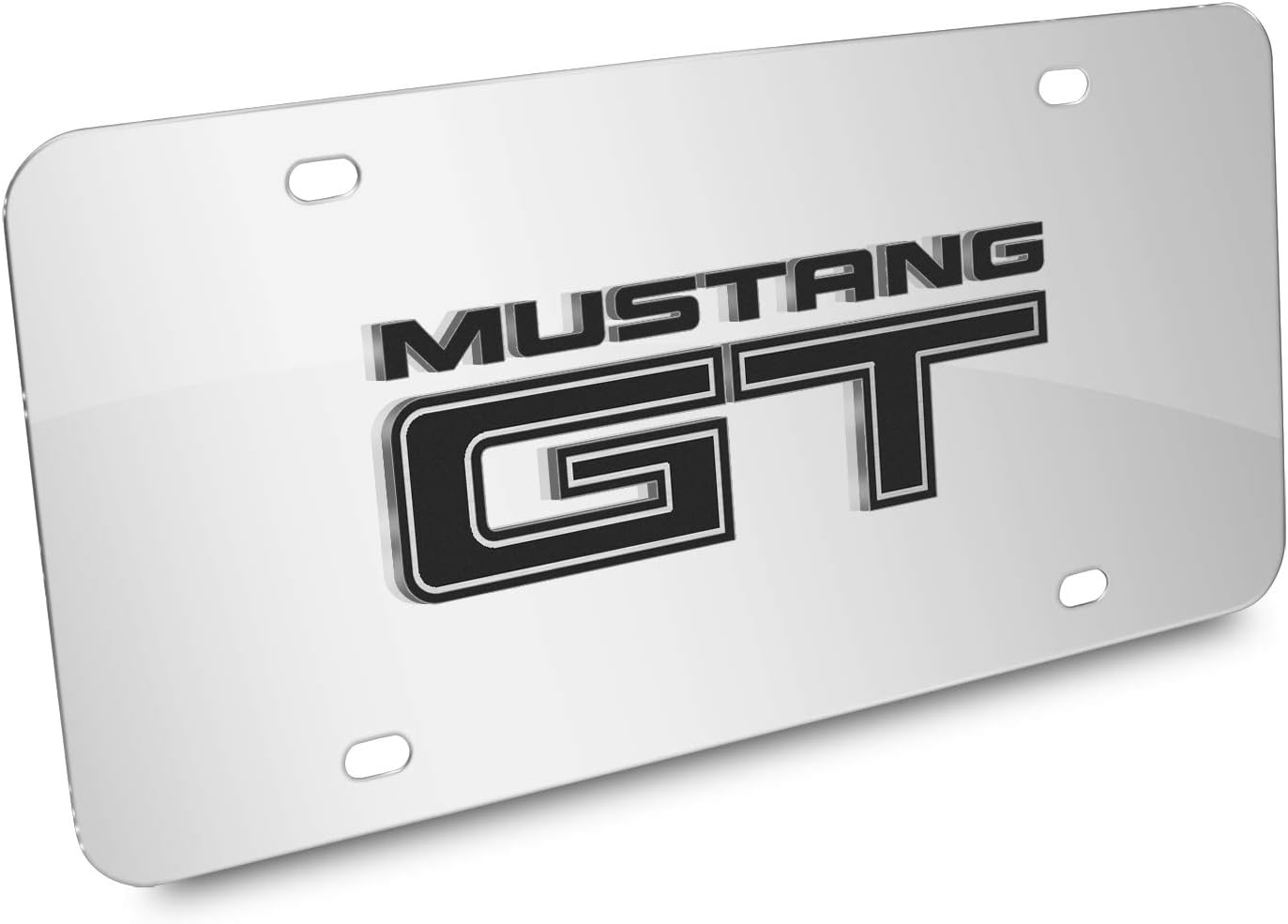 iPick Image for Ford Mustang GT 3D Logo Mirror Chrome Stainless Steel License Plate - Official Licensed