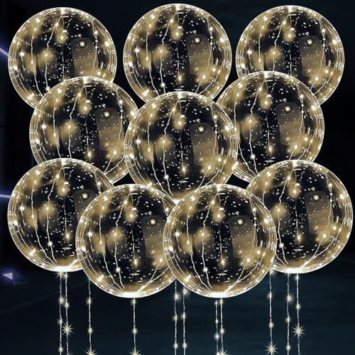 Warm White Party Balloons 10Pieces Clear Bobo Balloons Helium Balloon Birthday Party Supplies Decoration for Valentines Day Birthday Wedding Christmas Decoration