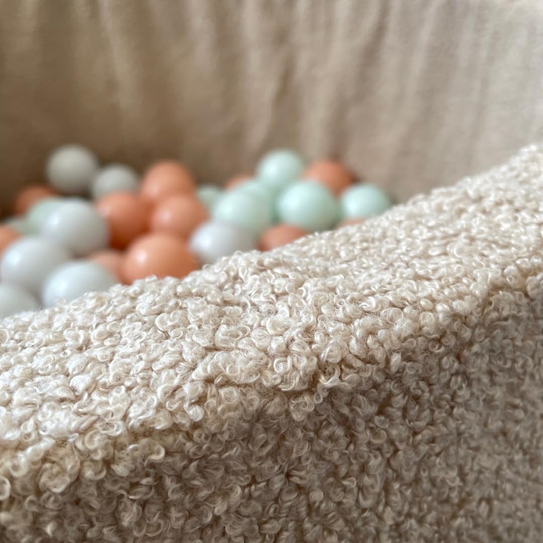Flumi Personalisierte Bällebad Baby ab 1 Jahr - Bällepool Kinder 90x40cm mit 200 Bällebad Bälle ∅ 7cm in EU hergestellt - Oeko-TEX und CE-Zertifiziert - (Dunkelbeige Teddy)
