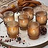 Kate aspen vintage ribbed amber glass tealight votive candle holders set of 6 fall decor boho decor shelf decoration 27206ab  urban country home decor