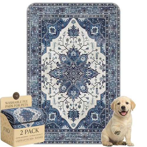 Image of Washable Pee Pads for Dogs,Great Urine Absorbent Reusable Puppy Training Pads,Waterproof,Leak-Proof & Non-Slip Potty Pads for Whelping,Crate,Playpen,Bed.(Dark Navy Floral,24 inchx36 inch)