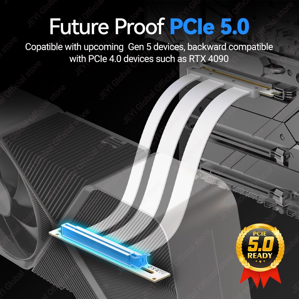 JEYI Cable elevador PCIe 5.0 X16 (PCIe 5.0, blanco, 25 cm / 0.82ft)