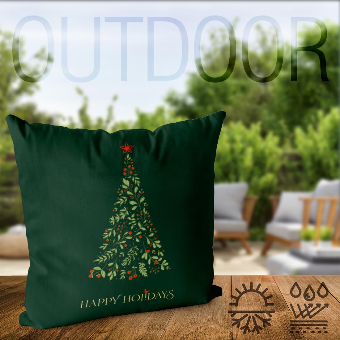 VOID Fêtes Sapin de Noël Housse de coussin en polyester imperméable pour l'extérieur et l'intérieur Dimensions du coussin : 60 x 60 cm