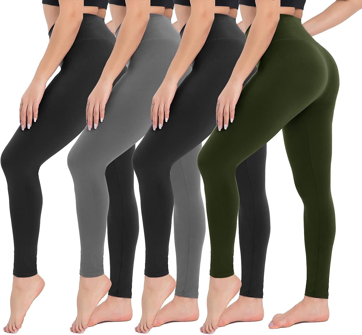 CAMPSNAIL 4 Pack High Waisted Leggings for Women- Soft Tummy Control Slimming Yoga Pants for Workout Running Reg & Plus Size : Clothing, Shoes & Jewelry