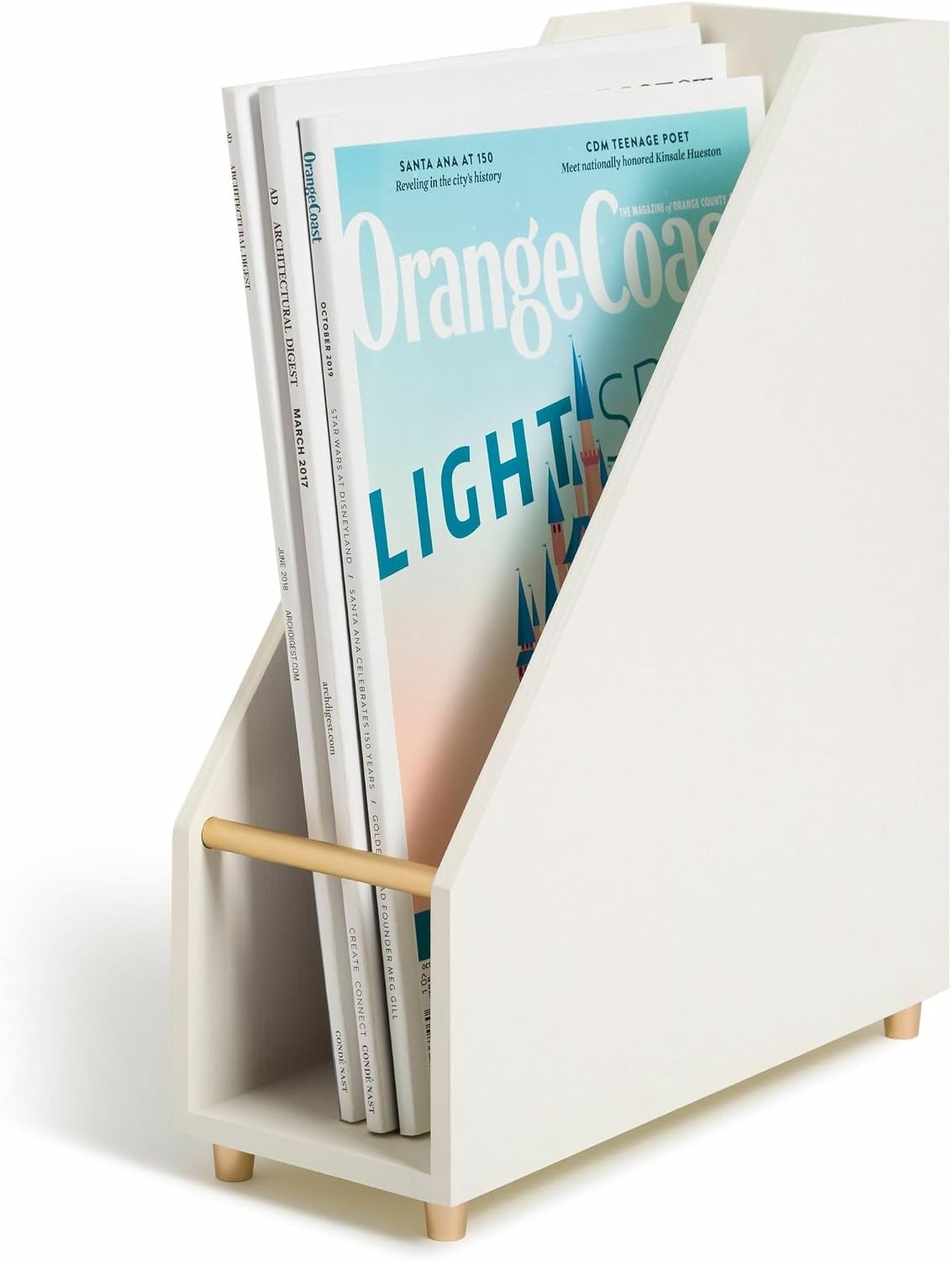 U Brands Juliet Magazine Holder, Office Supplies, Off-white and Gold, 1 Count (3463U02-06)
