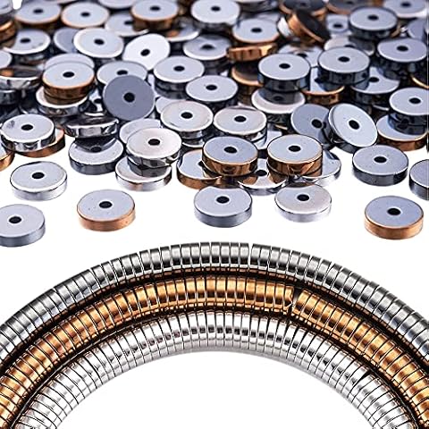 Fashewelry 3 Strands Electroplate Non-Magnetic Synthetic Hematite Heishi Beads Metal Coin Disc Spacer Beads 8mm for DIY Jewellery Crafts Making Hole:1mm Cover