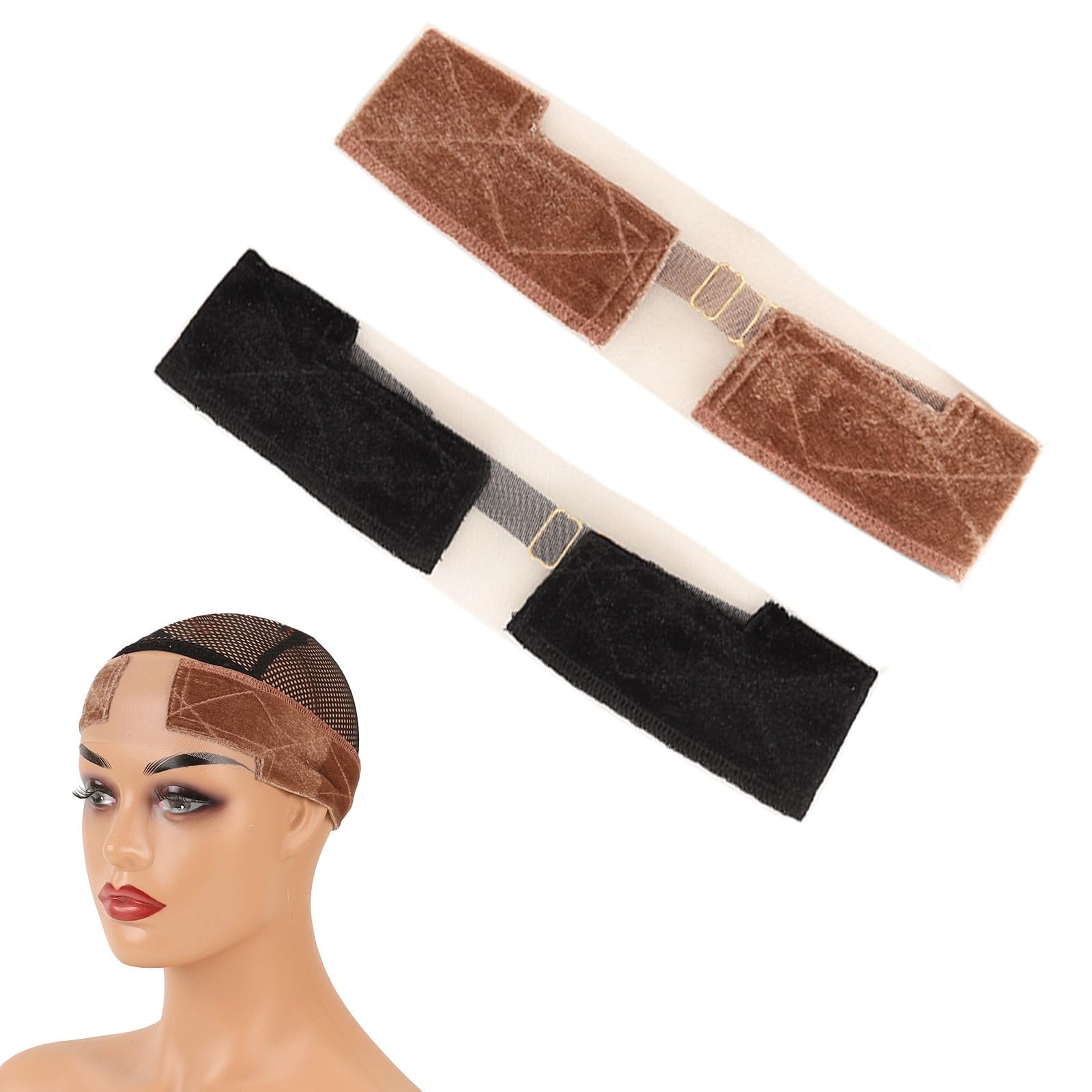 2 Pcs Wig Tape, Wig Grip Band Set Adjustable for Comfortable Fit, All-Day Comfort for Active Lifestyles, Headband Wig with Lace Design, Black And Light Brown-image-47