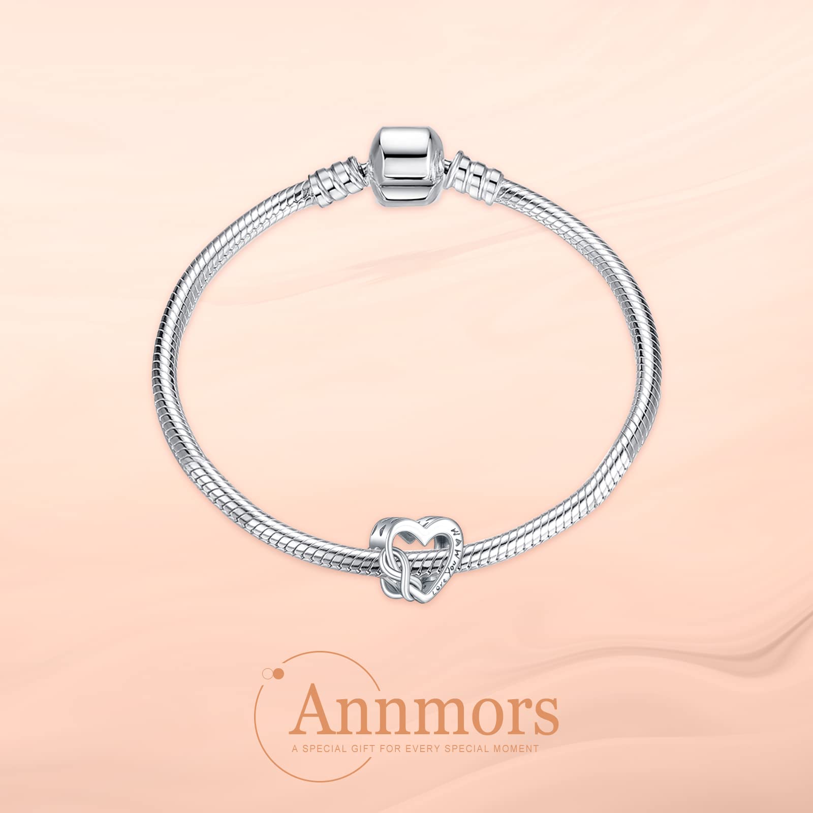Annmors Love Heart Charm Donna argento Ciondolo a forma di, in argento Sterling 925, compatibile con braccialetti e collane europei