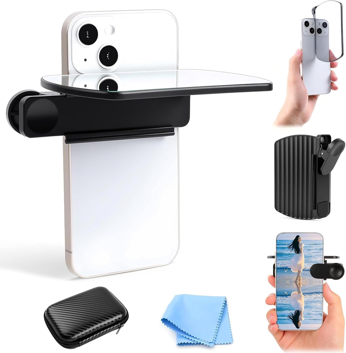 Weseecase Mirror Reflection Camera Clip Kit for Smartphone, Adjustable Selfie Reflector, 2025 Model (Black)