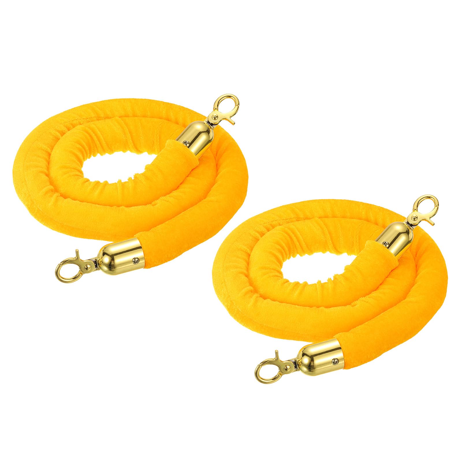 PATIKIL 4 Feet Yellow Velvet Stanchion Rope, 2 Pack Crowd Control Barrier Rope with Snap Hooks for Posts Stands Queue Divider of Hotel Theater, Golden