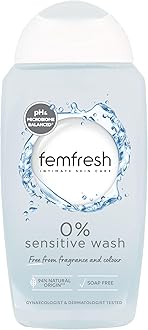 Femfresh 0% Sensitive Intimate Wash, Feminine Hygiene Shower & Bath Gel Cleanser, pH Balanced, Soap & Fragrance Free Feminine Wash, Vegan Formula with Lotus Flower Extract, 250ml