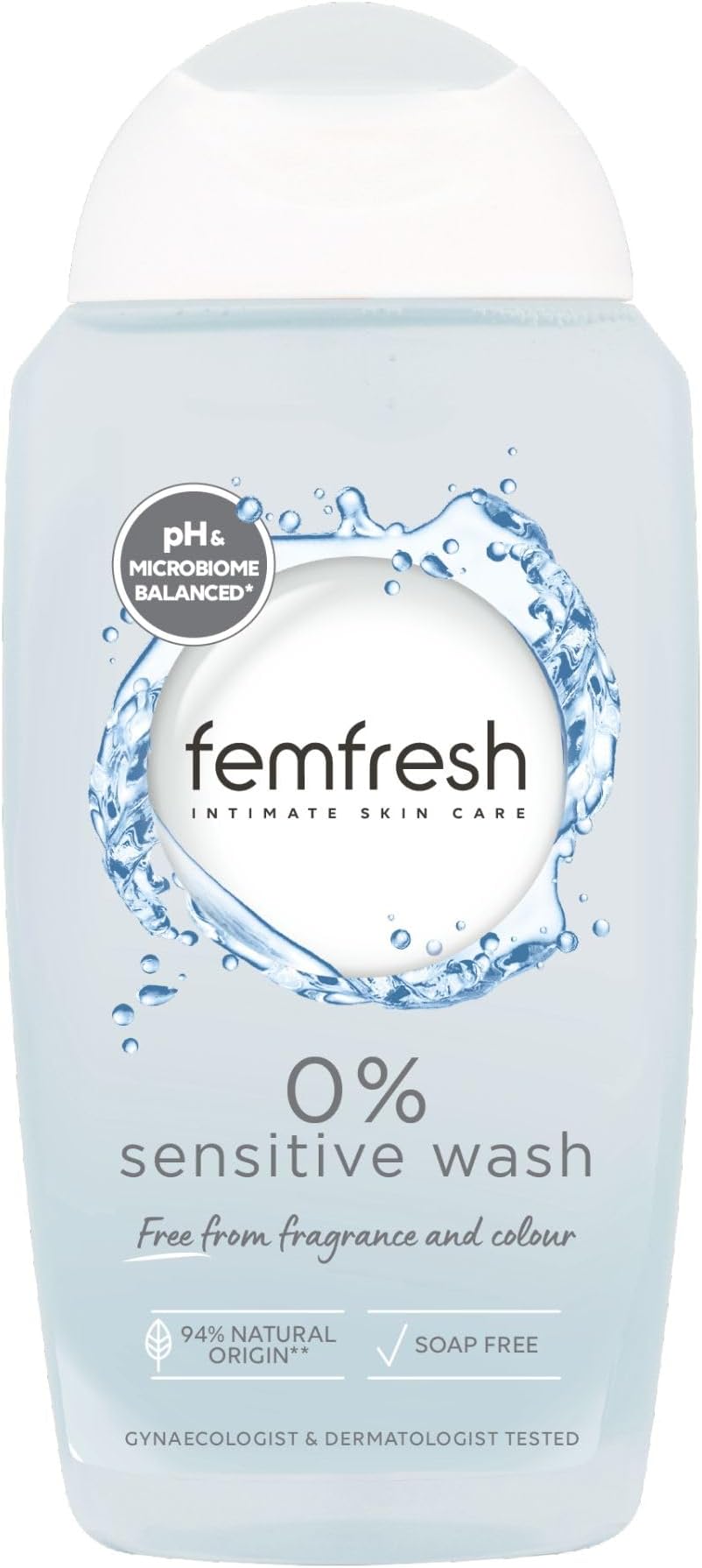 Femfresh 0% Sensitive Intimate Wash, Feminine Hygiene Shower & Bath Gel Cleanser, pH Balanced, Soap & Fragrance Free Feminine Wash, Vegan Formula with Lotus Flower Extract, 250ml