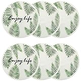 6 Pcs Silicone Coaster Set, 4 inch Non-Slip Coasters for Drinks, Colorful Green Leaf Enjoy Life Image Tabletop Protection, Indoors & Outdoors Home Décor