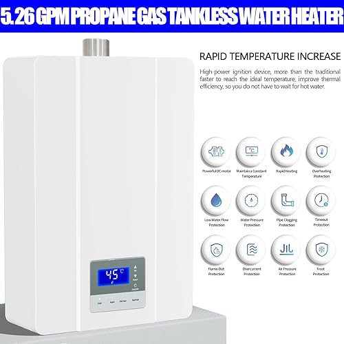 Miniatura 6 de Calentador de agua sin tanque Propano,5.26 GPM 20L Interior,Calentador de agua sin tanque de propano constante de alta eficiencia,Calentador de agua